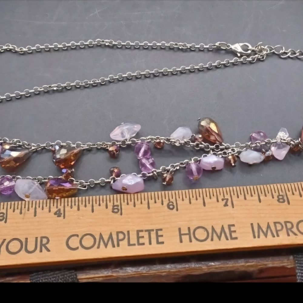 JTV Marked Signed Purple Bead Dangle Silvertone Statement Necklace NWOT - Picture 2 of 4